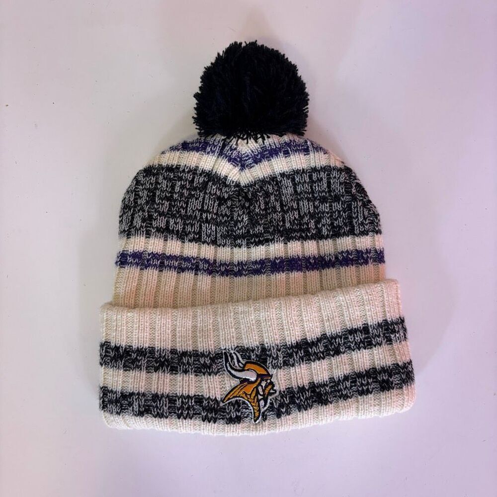NFL Minnesota Vikings Football Cream, Purple, and Black Striped Cuffed Hat